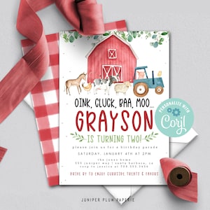 Editable Farm BIRTHDAY PARADE Party Barnyard Animals Birthday Invitation Barn Farm Animals Birthday Parade Boy Instant Download 158