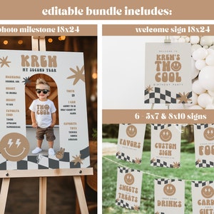 Two Cool Boy Birthday Invitation Boy 2nd Birthday Smile Face Retro Birthday Editable Digital Template INSTANT DOWNLOAD 58 image 4