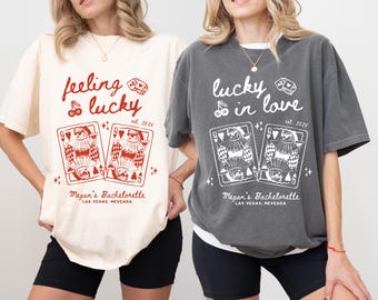 Vegas Bachelorette-logotyp, Las Vegas Bachelorette-tröjor, mall för redigerbar Bachelorette-gåva, handritad logotyp för Lucky in Love Feeling Lucky