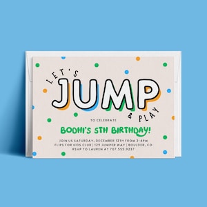 TRAMPOLINE BIRTHDAY INVITATION Boy Trampoline party Jump party Jump invitation Bounce castle Trampoline park Birthday party invite blue