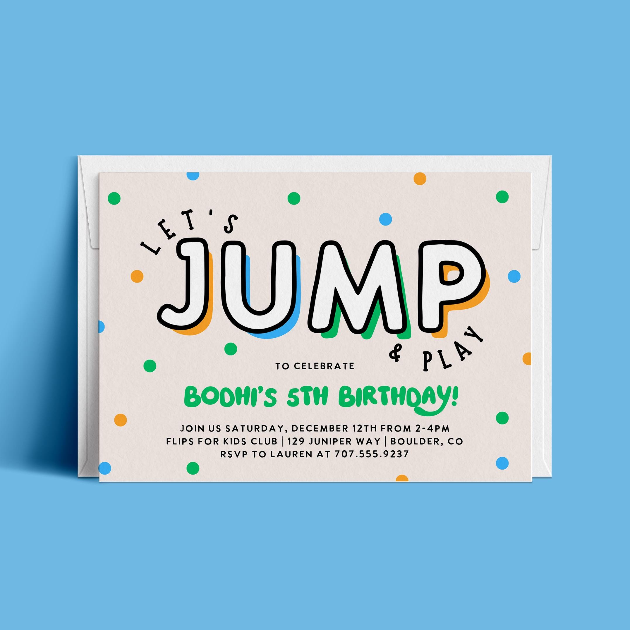 TRAMPOLINE BIRTHDAY INVITATION Boy Trampoline party Jump party Jump invitation Bounce castle Trampoline park Birthday party invite blue