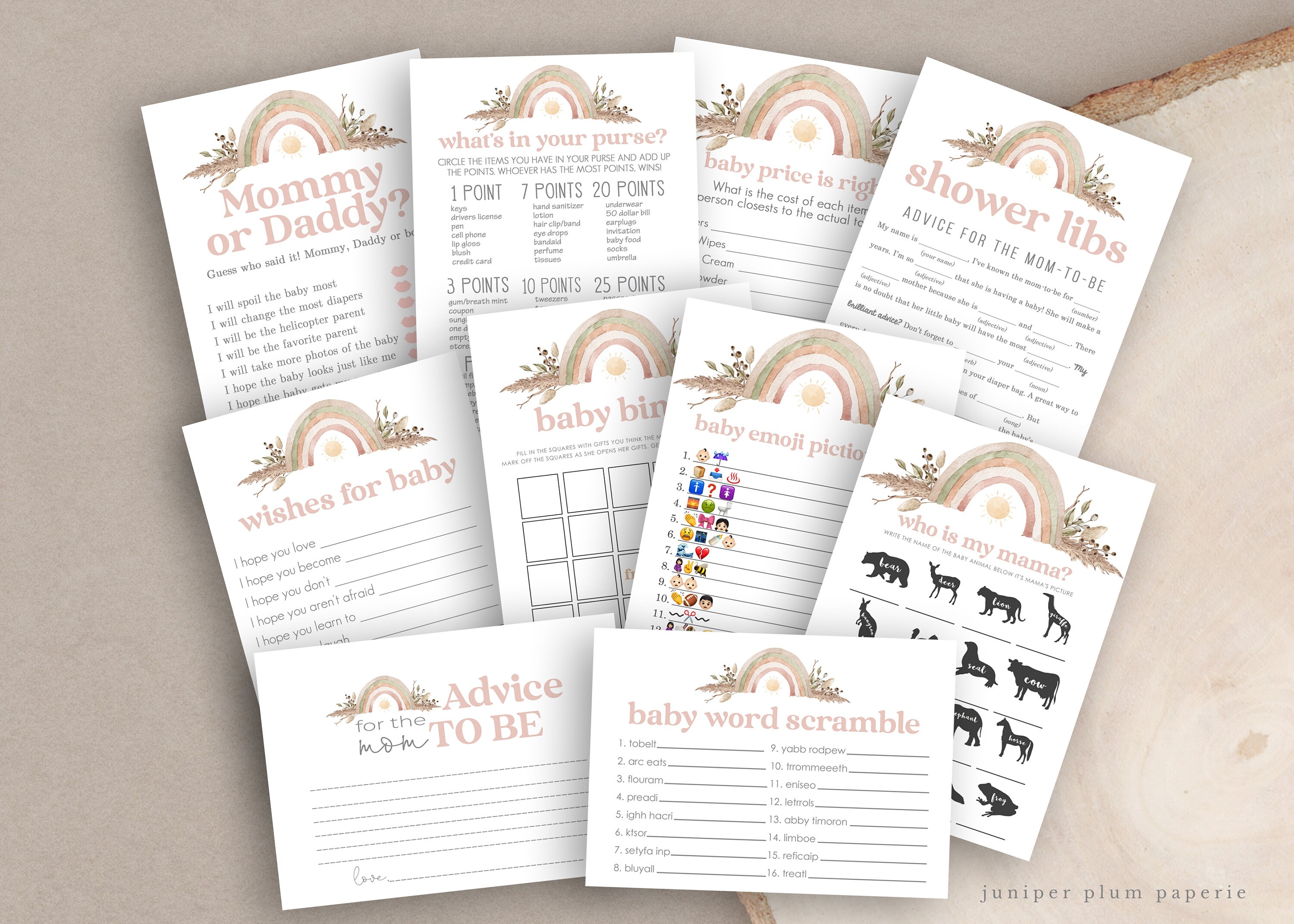 Rainbow Baby Shower Games Bundle Boho Rainbow Sunshine Baby Shower Ga…