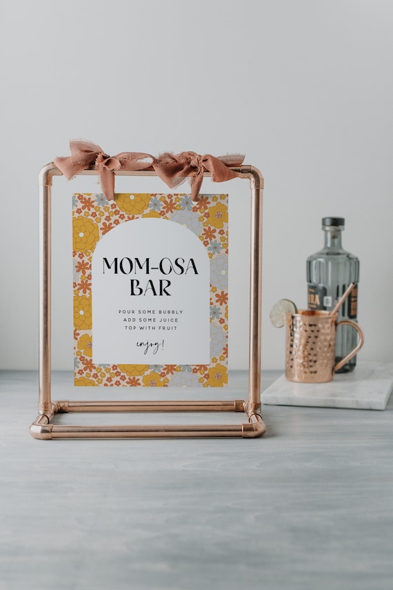 Retro Floral Momosa Bar Sign, Groovy Vibe Mimosa Bar Sign, Retro Boho Floral Mom-osa Printable, Instant Download, 189