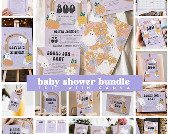 Little Boo Babyshower-bundel Halloween | Geestthema Afdrukbare decoraties Games uitnodigen | Bewerkbare canvassjabloon
