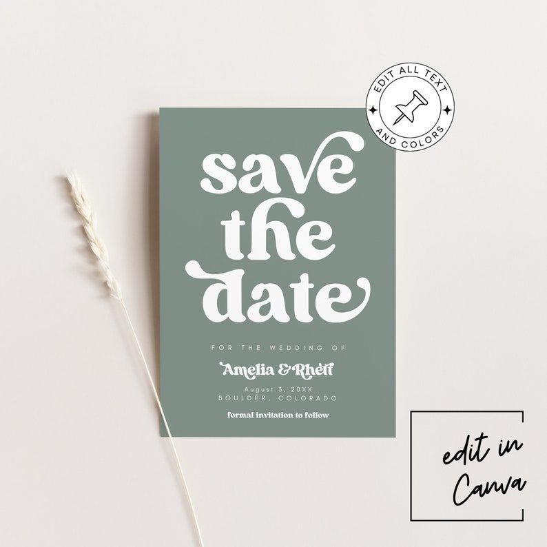 Retro Save The Date Template, Editable Save the Date Postcard, Modern Groovy Retro Save the Date Canva Template 707 image 4