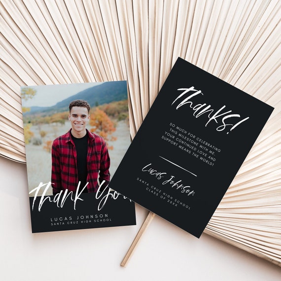 Graduation Thank You Template, Modern Graduation Thank You Card, Senior Graduation, Boys Graduation Party Thank You G2