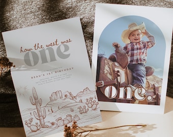 How the West was ONE Birthday Invitation Western Cowboy First Birthday Western Birthday Editable Digital Template INSTANT DOWNLOAD