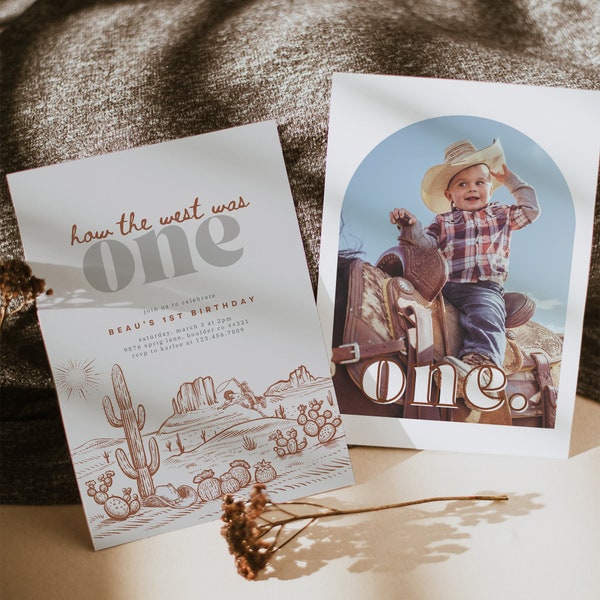 How the West was ONE Birthday Invitation Western Cowboy First Birthday Western Birthday Editable Digital Template INSTANT DOWNLOAD