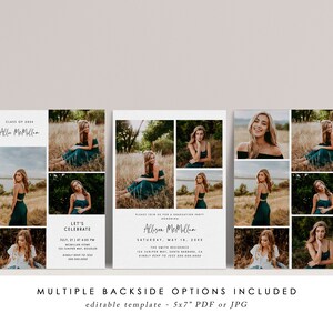 Senior Announcement Card, Minimalist Graduation Announcement, Graduation Party Template, Multiple Photo Graduation Invite 707 image 2