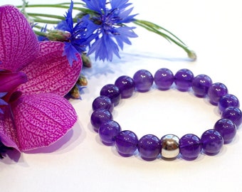 Purple Amethyst Bracelet February Birthstone Bracelets Gemstone 10mm Beads Purple Gemstone Bracelet Beaded Jewelry