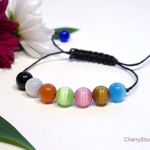 Multicolored bracelet cat&#39;s eye beads bracelet 7 chakra bracelet bracelet chakra healing meditation yoga bracelet