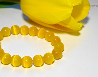 Сat's eye stone Bracelet Handmade Bracelet yellow Bracelet 10mm  Stretch Bracelet Woman Jewelry Chrysoberyl