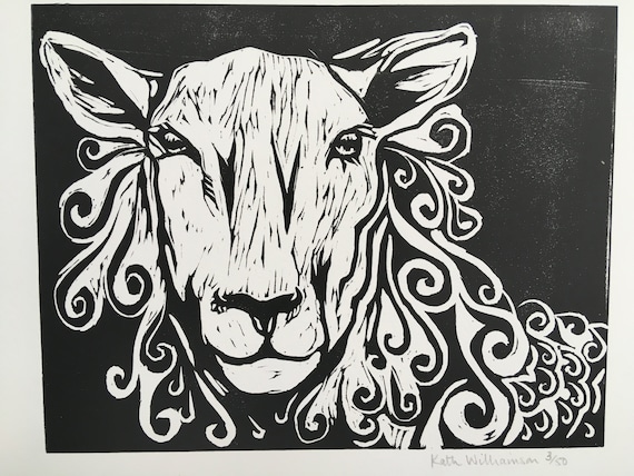Sheep lino prints set of three