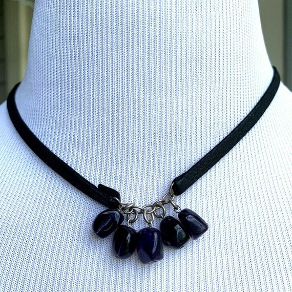 VTG 5 genuine amethysts on genuine leather strand 