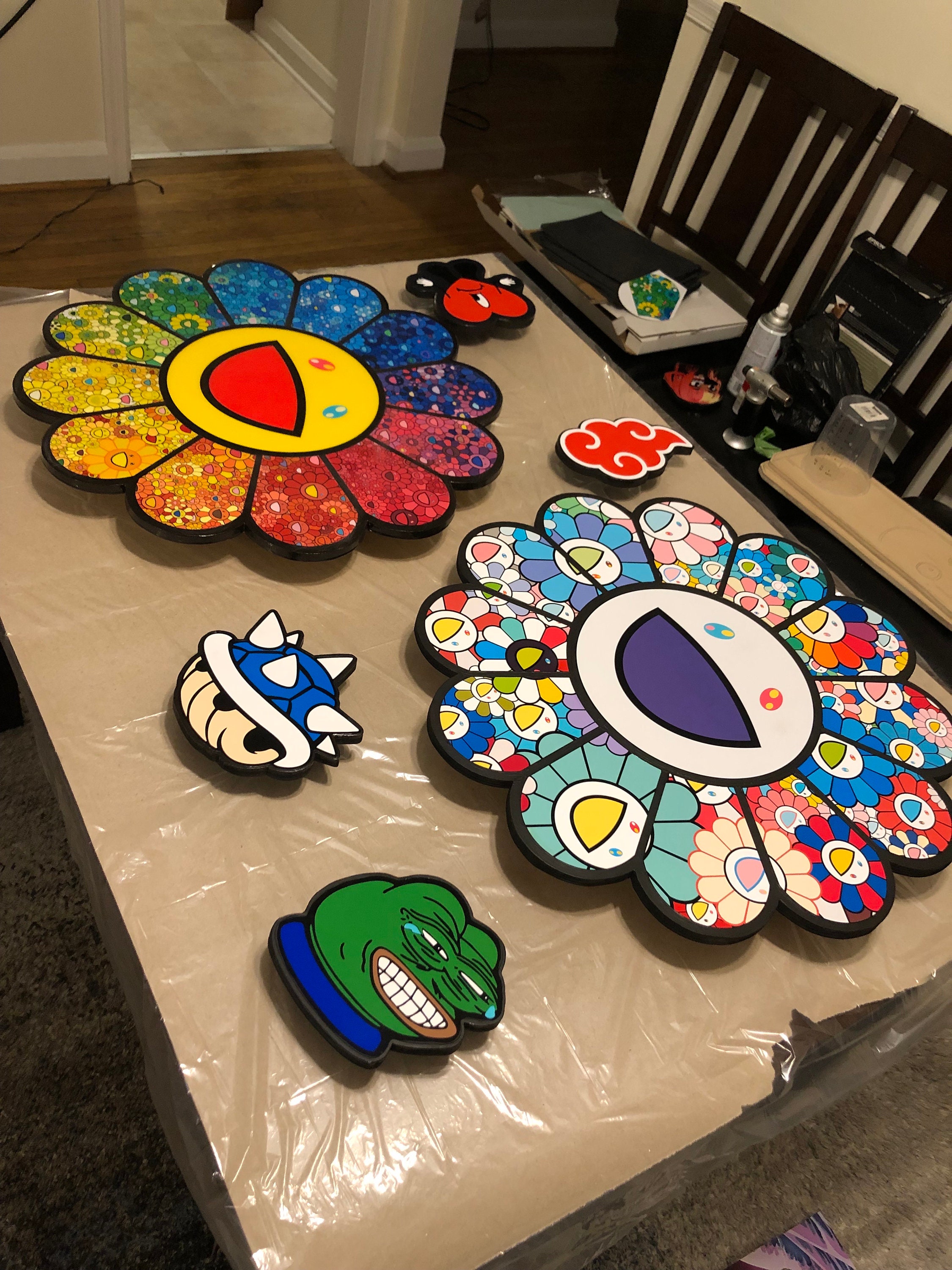 Colorful Flower Wall Art, Hand-painted Resin Wood Cutout