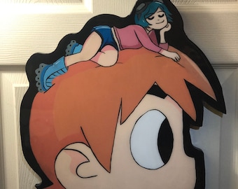 scott pilgrim vs the world, lil uzi vert, ramona flowers, wood cutout art, painting, anime, cartoon, comic book, home decor, painting on