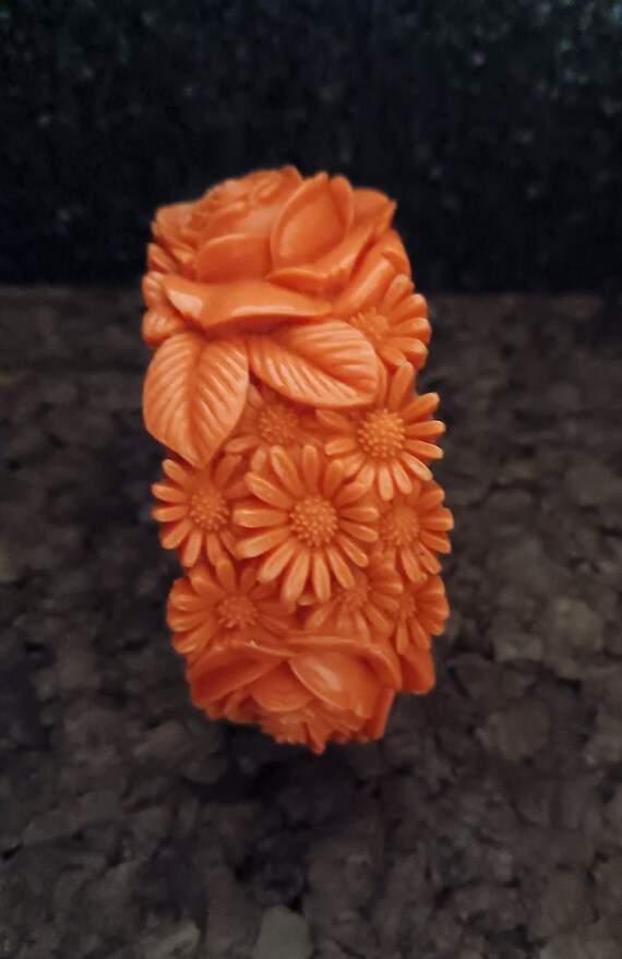 Orange carved Bangle Bracelet and matching Ring - image 2