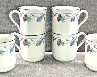 Lenox Chinastone "Poppies on Blue" Set of 6 Coffee Mugs/Cups