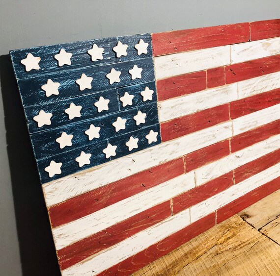 Wooden American Flag Wall Art Decor Scrap Wood Art 24 Etsy