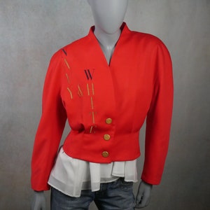 80s Vintage Red Blazer, Embroidered Blouson Jacket, Medium image 1