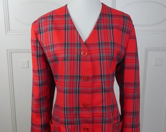 80s Vintage Red Plaid Blazer, Size 14 US, 18 UK