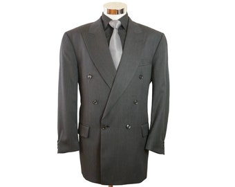 Blazer gris de doble botonadura, chaqueta vintage europea de los años 90, talla 44 EE. UU.
