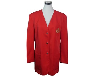 Vermilion Red Blazer, 90s European Vintage Jacket, Size Extra Large