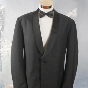 1980s Black Tuxedo Jacket, European Vintage Mohair & Worsted Wool Formal Dinner Jacket with Silk Shawl Lapels: Size 42 US/UK