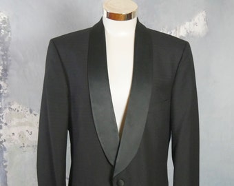 Tuxedo Jacket, Black Shawl Collar Formal Dinner Jacket, Textured Fabric Rat Pack Style Retro Menswear: Size 42 US/UK