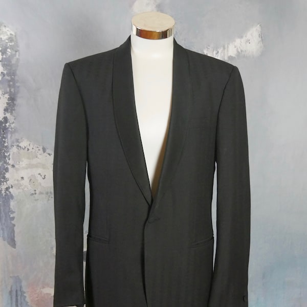 1980s Vintage Tuxedo Jacket, Black Shawl Collar Formal Smoking Jacket, Textured Fabric Rat Pack Style Retro Menswear: Size 42 US/UK