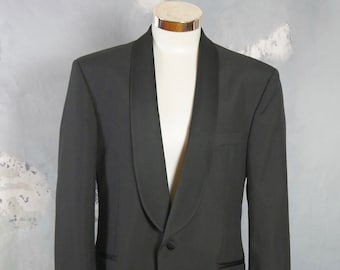 Vintage Prom Tuxedo Jacket, Black Shawl Collar Formal Dinner Blazer, Retro Menswear: Size 42 US/UK