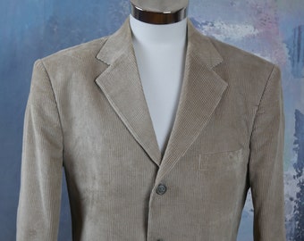 Giacca in velluto a coste, Blazer casual in velluto a coste Beige Beige anni '90, abbigliamento vintage anni '90 Uomo