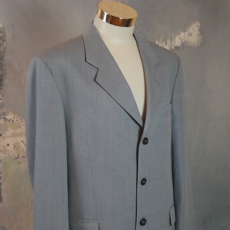 1990s German Vintage Three-Button Single-Breasted Wool Jacket European Retro Menswear Size 46 USUK Light Blue Blazer