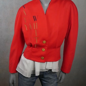 80s Vintage Red Blazer, Embroidered Blouson Jacket, Medium image 3