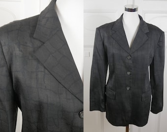 Charcoal Gray Women's Blazer, jaren 1990 Duitse Vintage Lichtgewicht Wol Blend Jacket: Maat 12/14 US, 16/18 UK