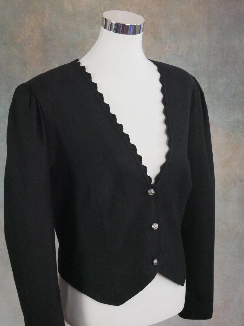 Black Cropped Blazer, 1990s European Vintage Cotton Linen Blend Edwardian Style Jacket, 90s Clothing Women image 6