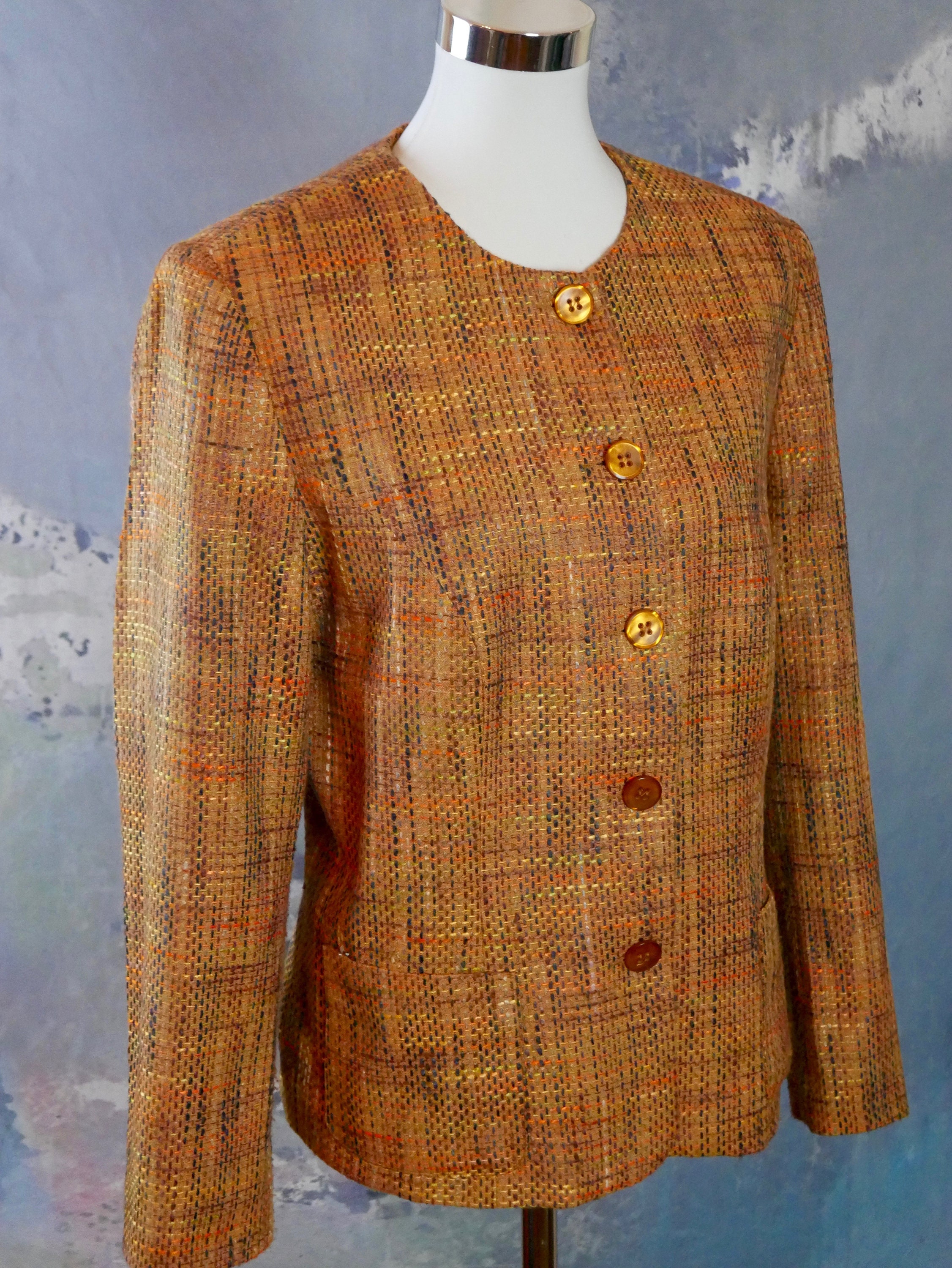 Burnt Orange Tweed Blazer 1990s European Vintage Collarless - Etsy