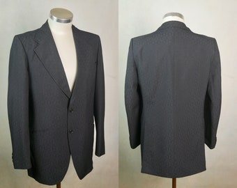 70s Wide Collar Navy Blue Blazer, Men's Vintage Single-Breasted Jacket: Size 38 Long (38L) US/UK