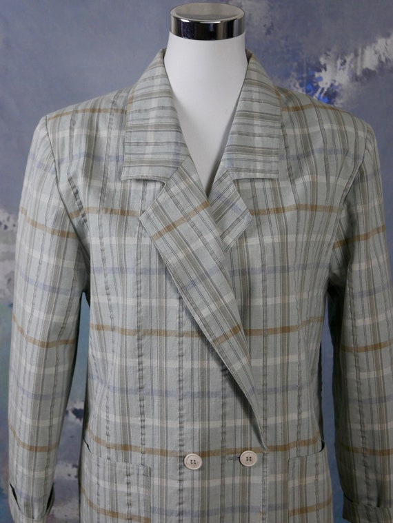 1980s Plaid Double-Breasted Blazer, European Vint… - image 10