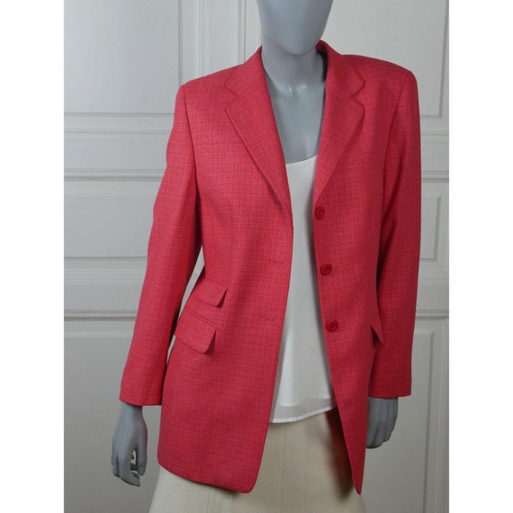 Coral Red Blazer, 1980s German Vintage Silk Wool … - image 9