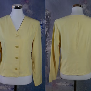 Cropped Yellow Blazer, 1990s European Vintage Lightweight Collarless Summer Jacket: Size 10 US, 14 UK