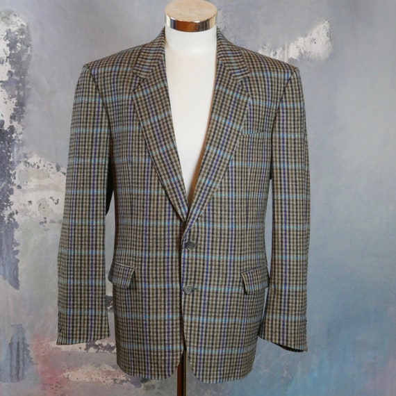 1980s Check Blazer with Turquoise Stripes, German Vin… - Gem