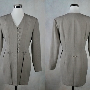 90s Vintage Long Taupe Blazer, Fine Lightweight Tweed Princess Diana Style Jacket, Made in England