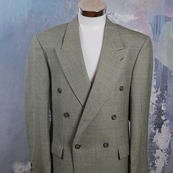 Green Blazer, Lightweight Wool Blend Double-Breas… - image 2