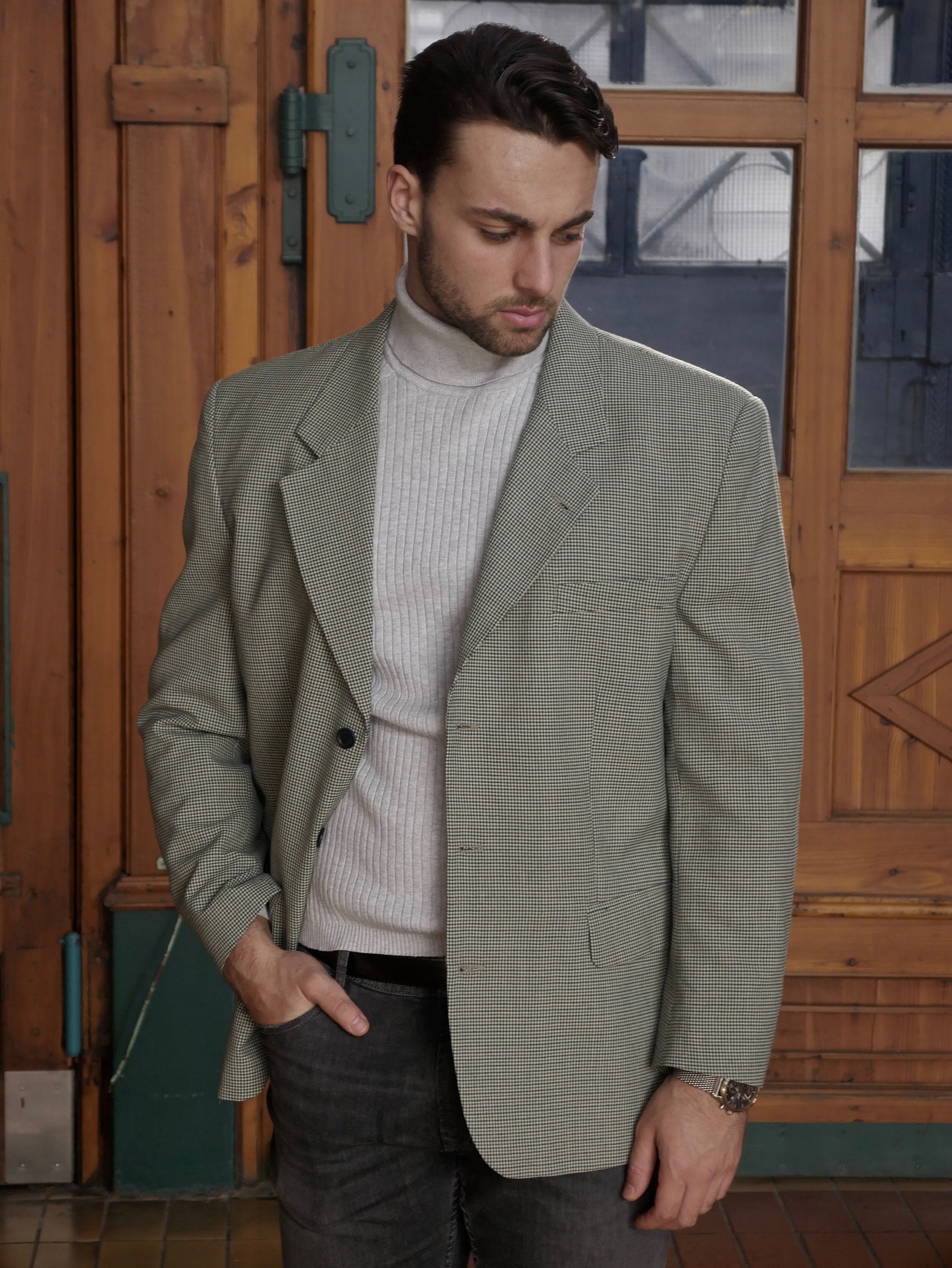 Vintage 1990s Green Leather Blazer