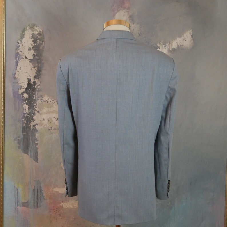 1990s German Vintage Three-Button Single-Breasted Wool Jacket European Retro Menswear Size 46 USUK Light Blue Blazer