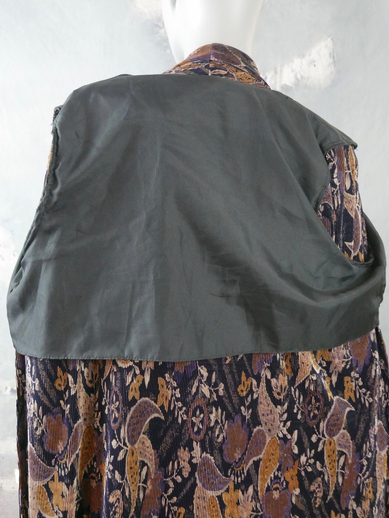 1990s Vintage Brown Beige /& Purple Floral Paisley Open-Front Jacket 20 UK Size 16 US Crunch Pleated Long Blazer