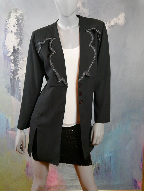 80's Long Black Lace Trimmed Blazer main image 1