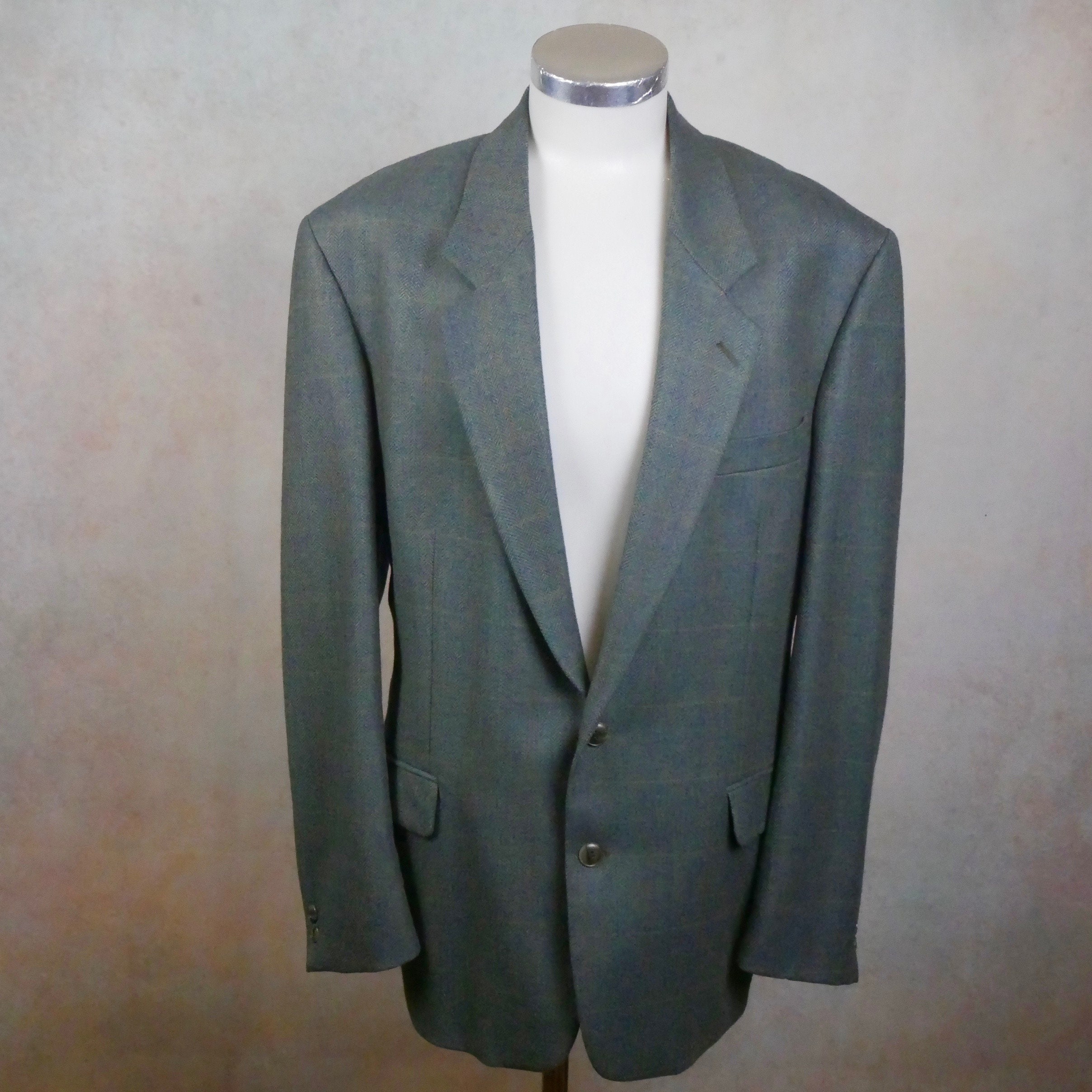 Vintage Tweed Blazer, 90s European Teal Green Herringbone Wool Jacket ...