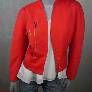 80s Vintage Red Blazer, Embroidered Blouson Jacket, Medium image 2